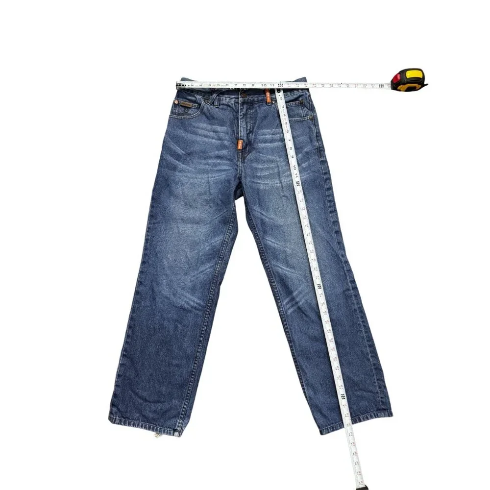 LR Geans Mens Size 30 Classic Fit Blue Denim Straight Leg Distressed - Picture 4 of 9